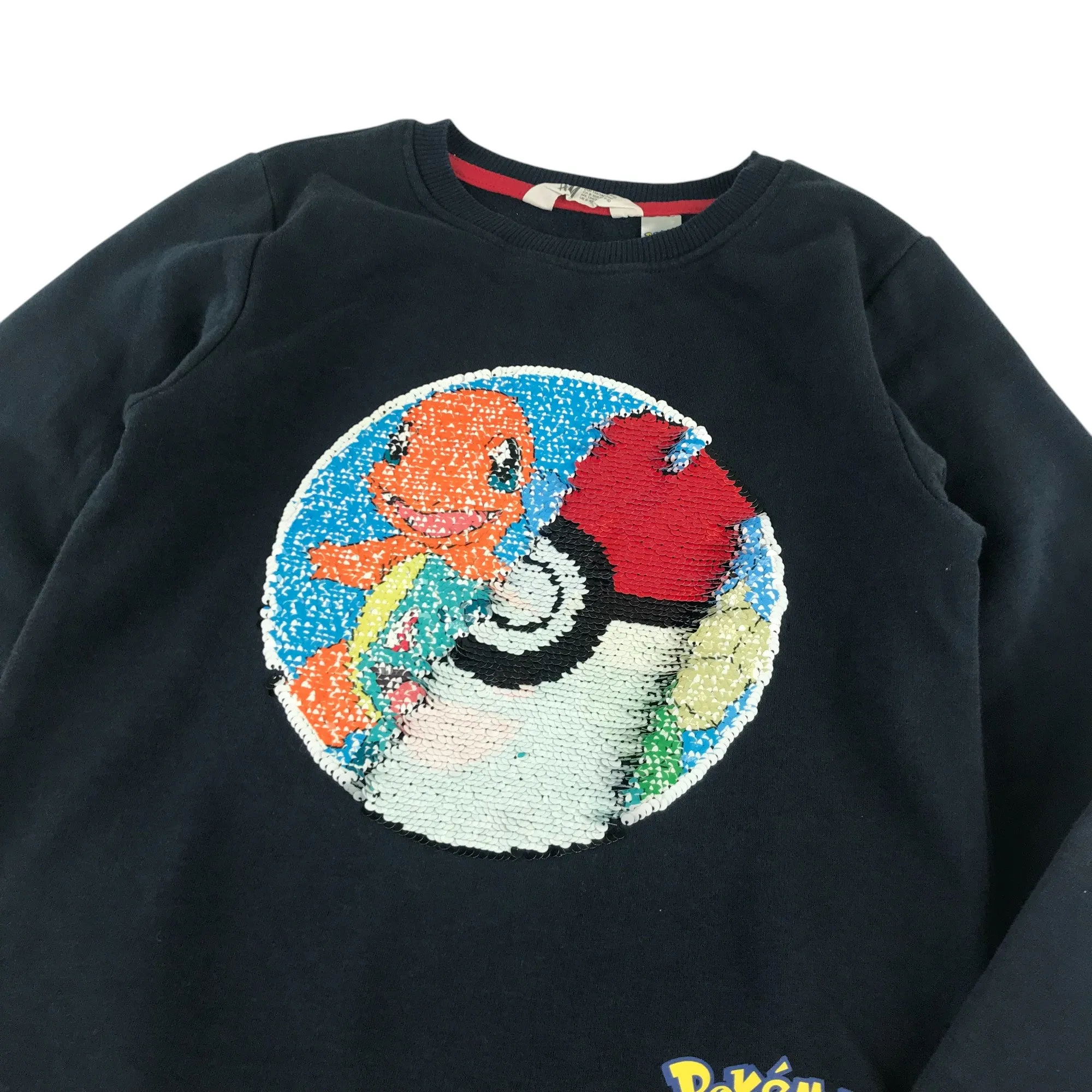 H&M jumper 9-10 years black Pokémon flip sequin