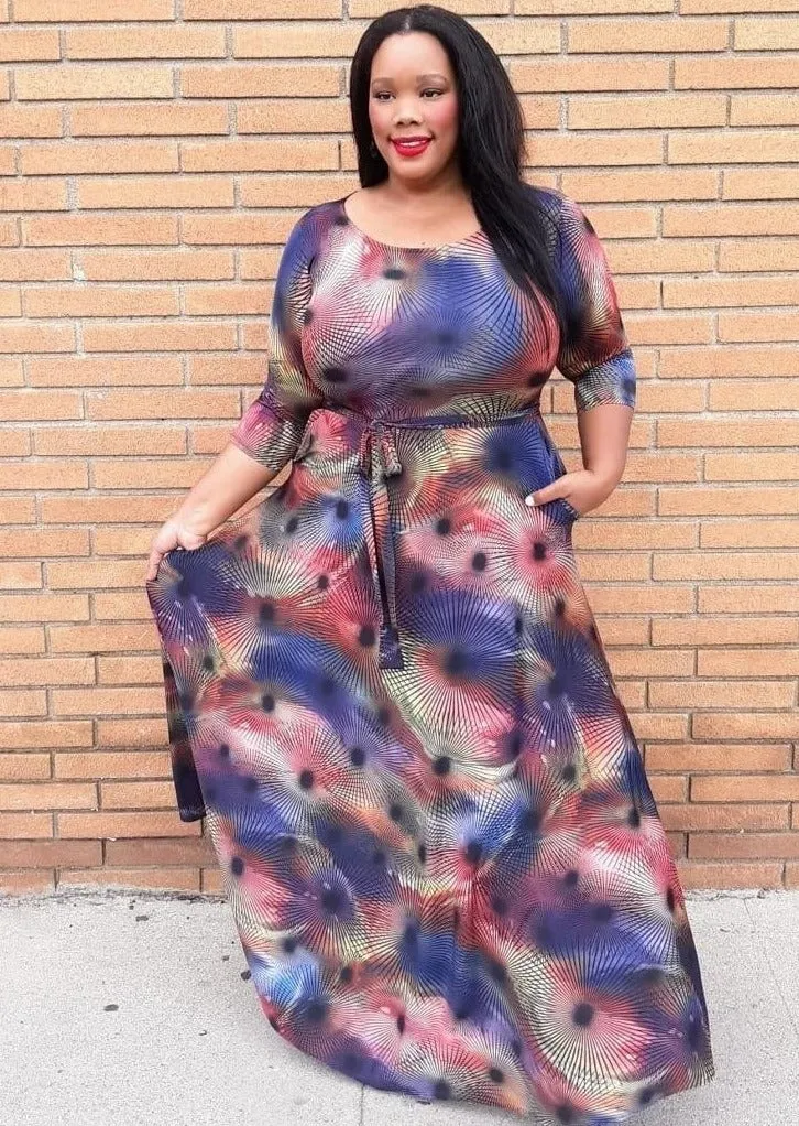 Hi Curvy Plus Size Women Unique Print Maxi Dress