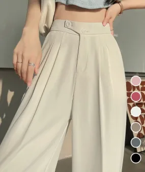 High Waist White Straight Stacked Pants