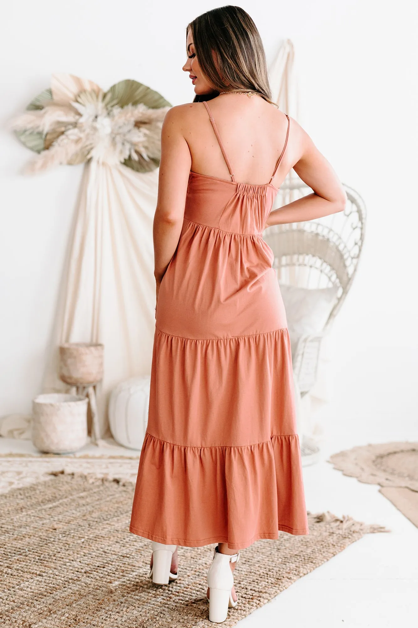 Hit It Off Tiered Midi/Maxi Dress (Brick)