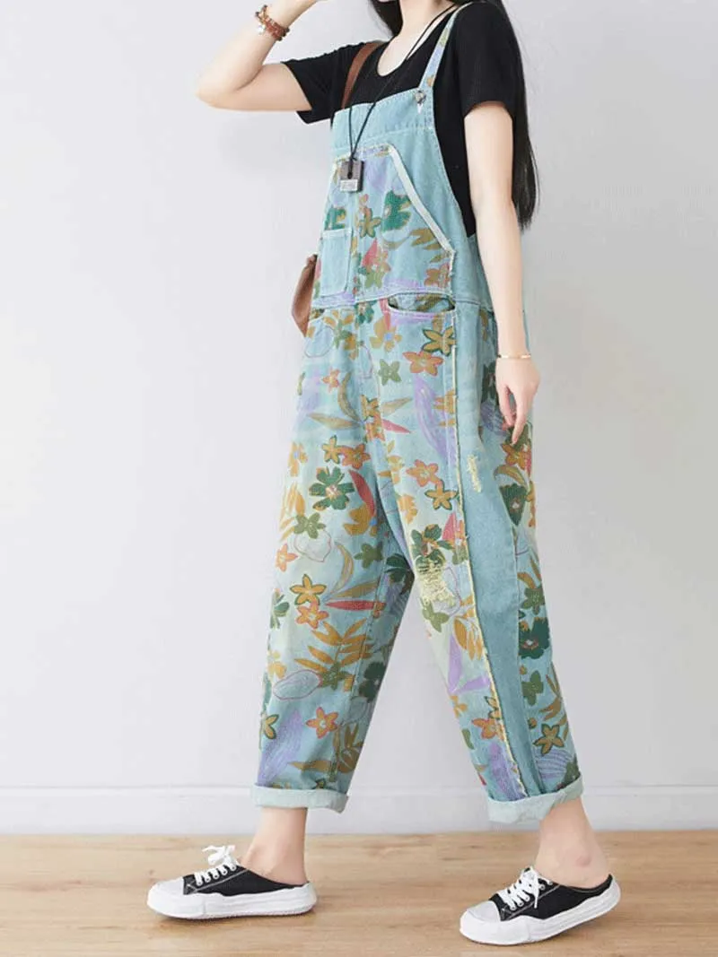 It's My Life Flower Printed Denim Overall Dungarees