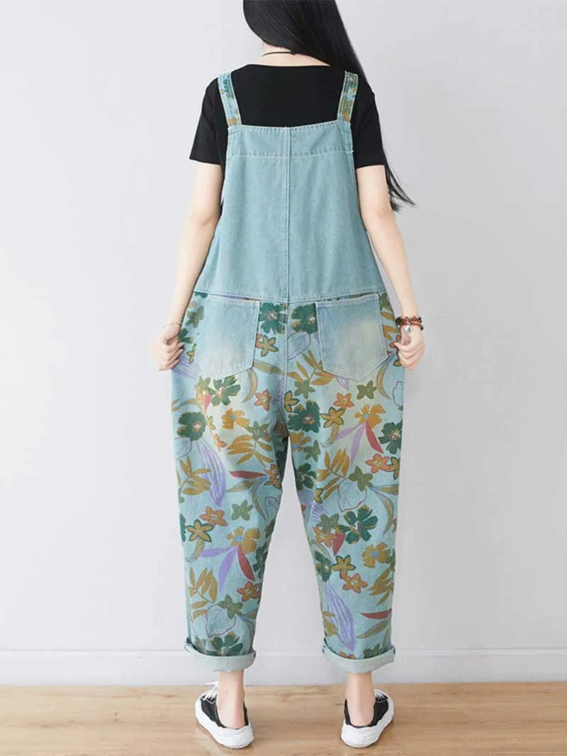 It's My Life Flower Printed Denim Overall Dungarees