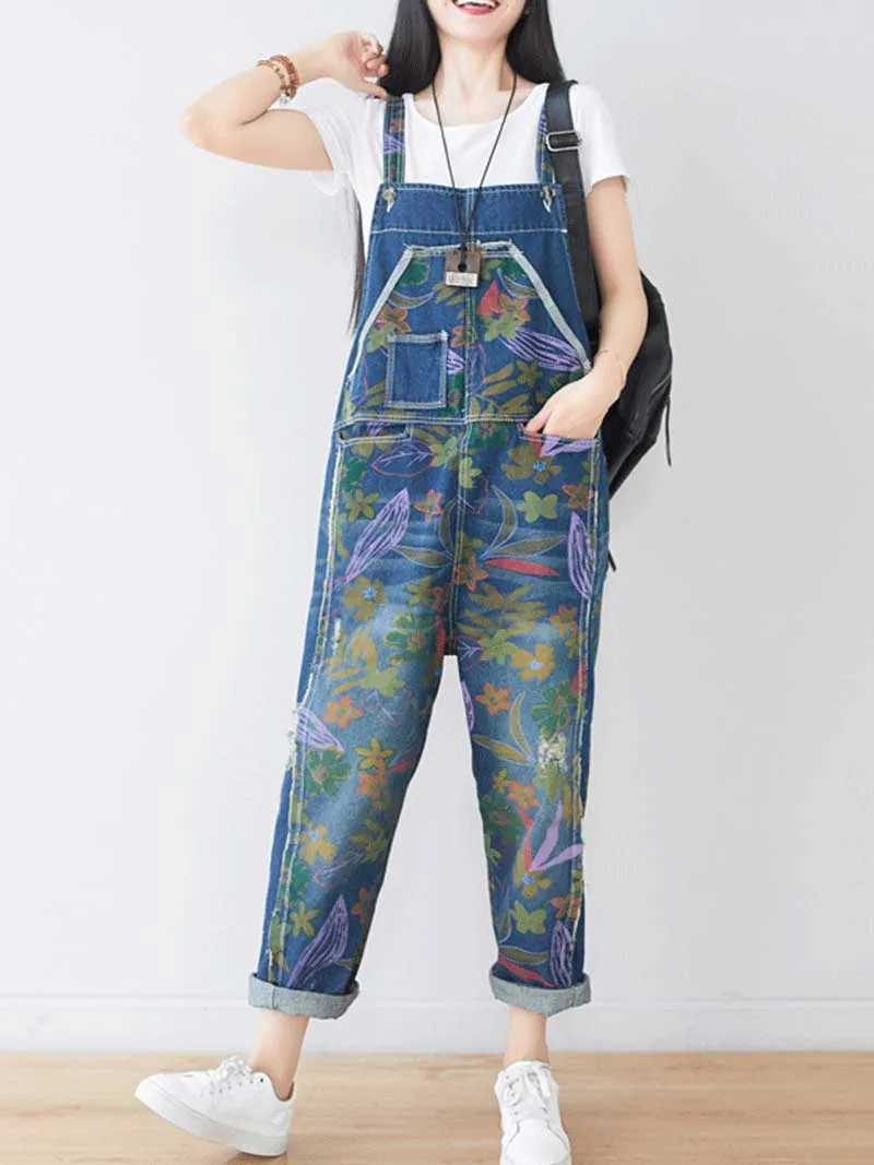 It's My Life Flower Printed Denim Overall Dungarees