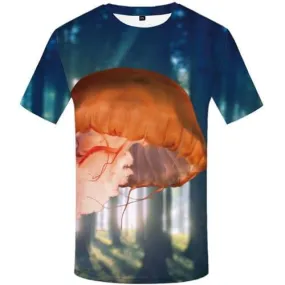 Jellyfish T-shirt Men Animal Tshirts Novelty Forest Tshirts Casual Art Tshirts Cool Abstract Tshirt Anime Short Sleeve Fashion