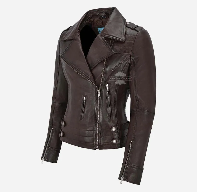 JOSIE WOMEN'S LEATHER BIKER JACKET Real Leather Fashion Jacket