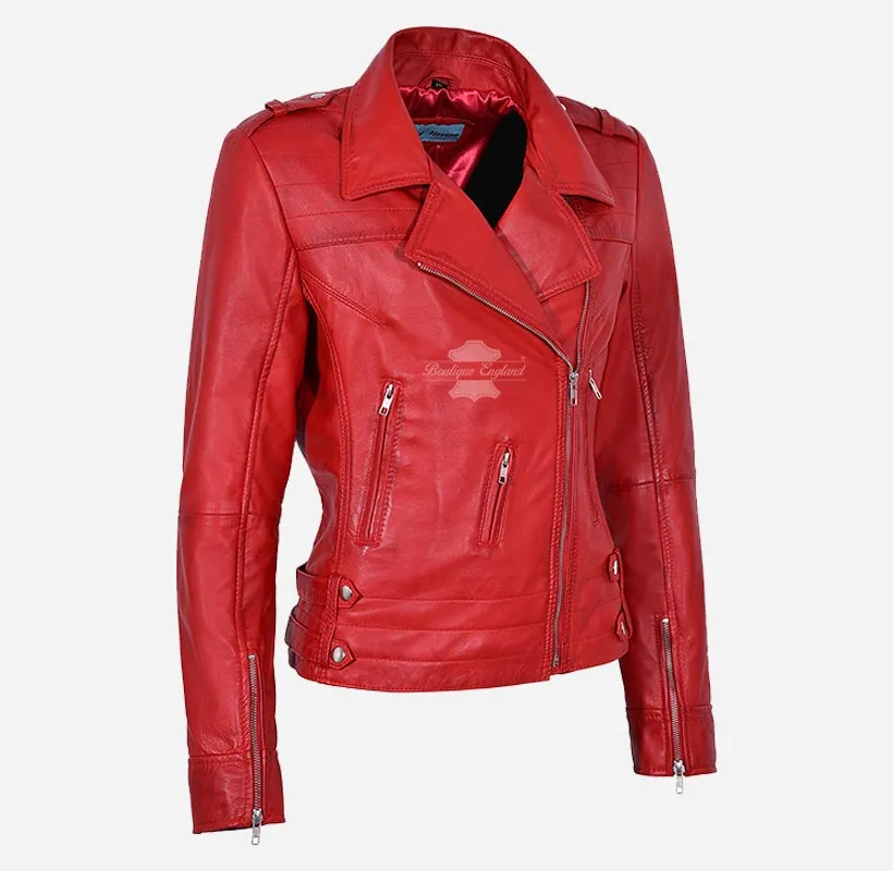 JOSIE WOMEN'S LEATHER BIKER JACKET Real Leather Fashion Jacket