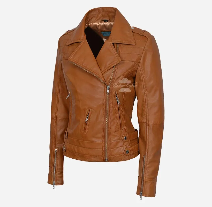 JOSIE WOMEN'S LEATHER BIKER JACKET Real Leather Fashion Jacket