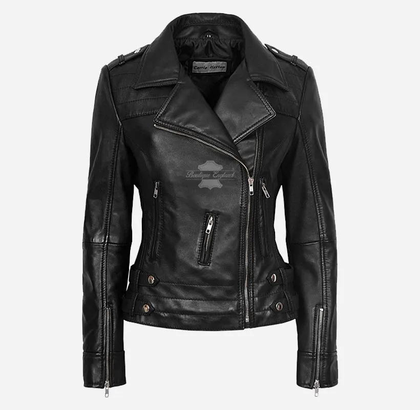 JOSIE WOMEN'S LEATHER BIKER JACKET Real Leather Fashion Jacket