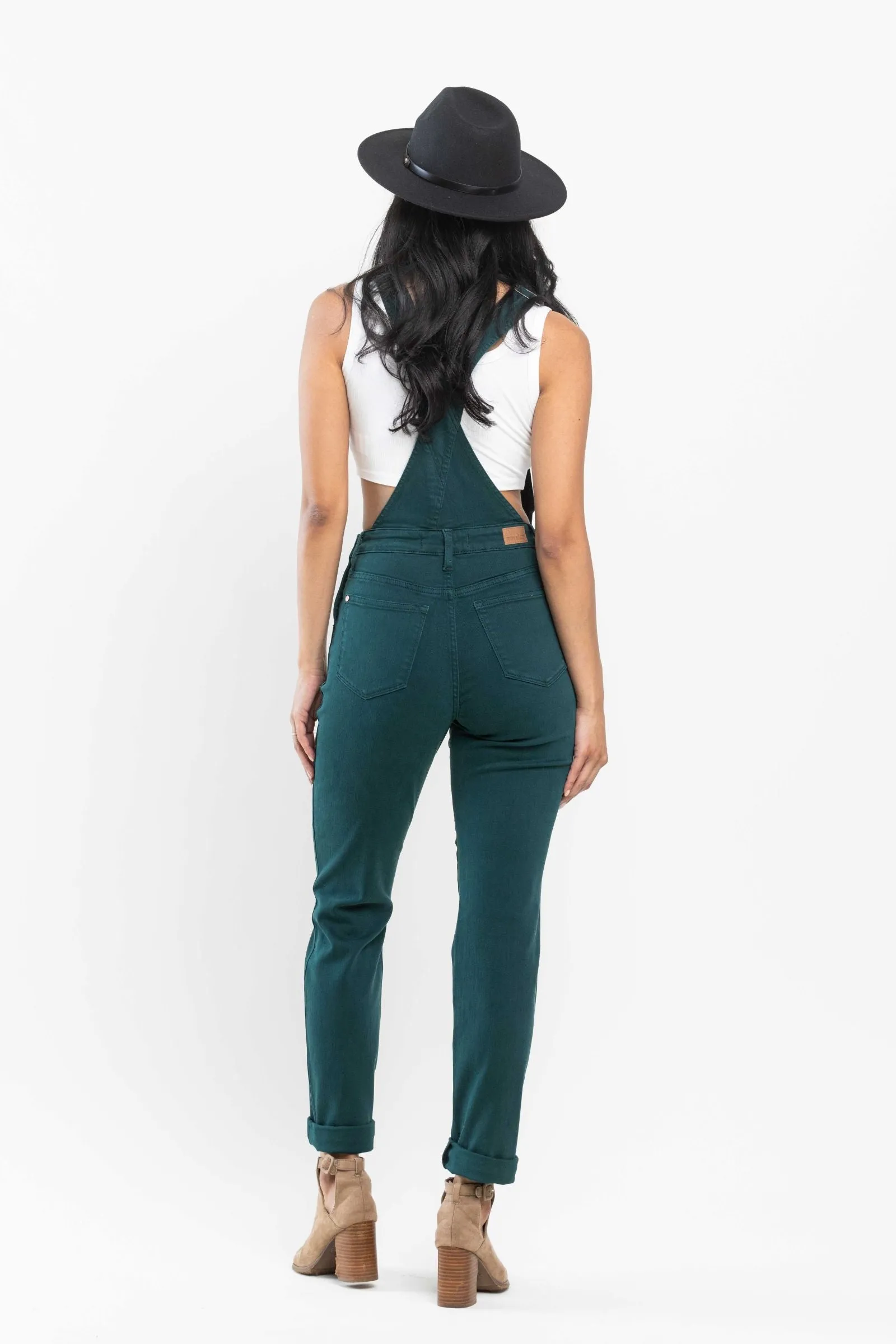 Judy Blue High Waist Garment Dyed Teal Double Cuff Boyfriend Overall Denim 88789