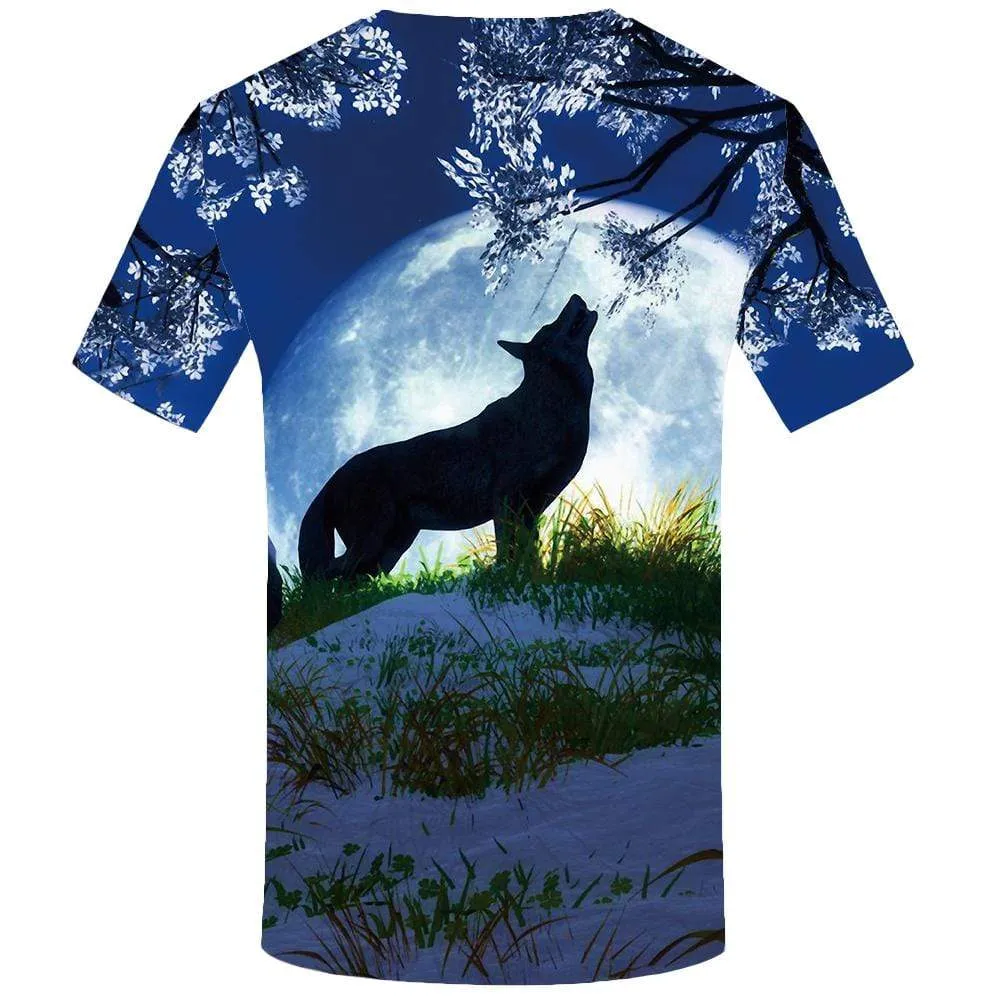 KYKU Brand Wolf T-shirts Men Moon T-shirt 3d Animal Tshirts Print Mountain T shirts Funny Snow Tshirt Anime Mens Clothing