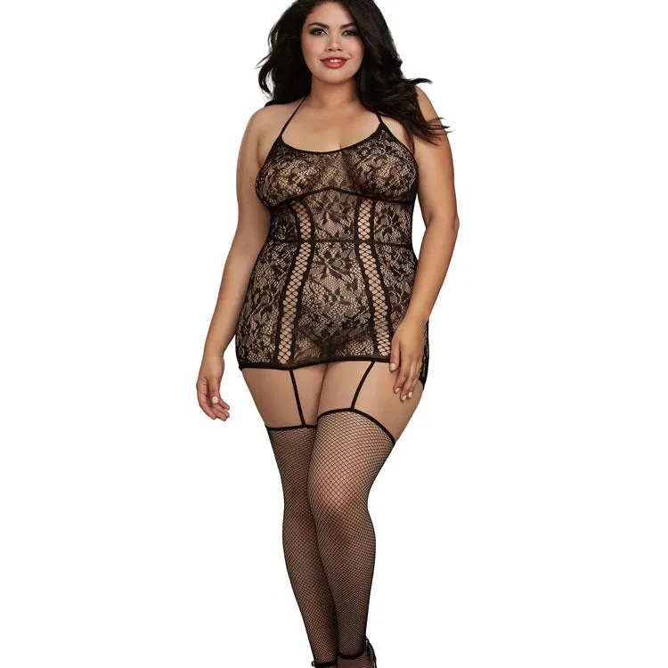 Lace Criss-Cross Garter Body Stocking