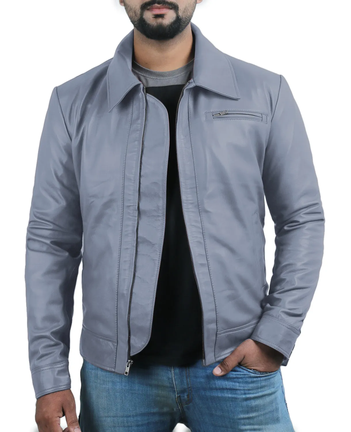 Leather Jackets Hub Mens Genuine Lambskin Leather Jacket (Black, Aviator Jacket) - 1501389