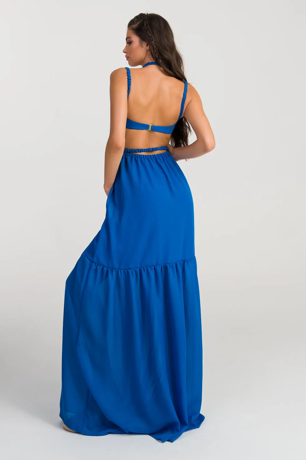 Lillian Blue Silk flared maxi dress