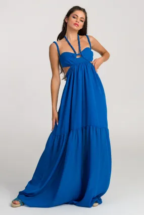 Lillian Blue Silk flared maxi dress