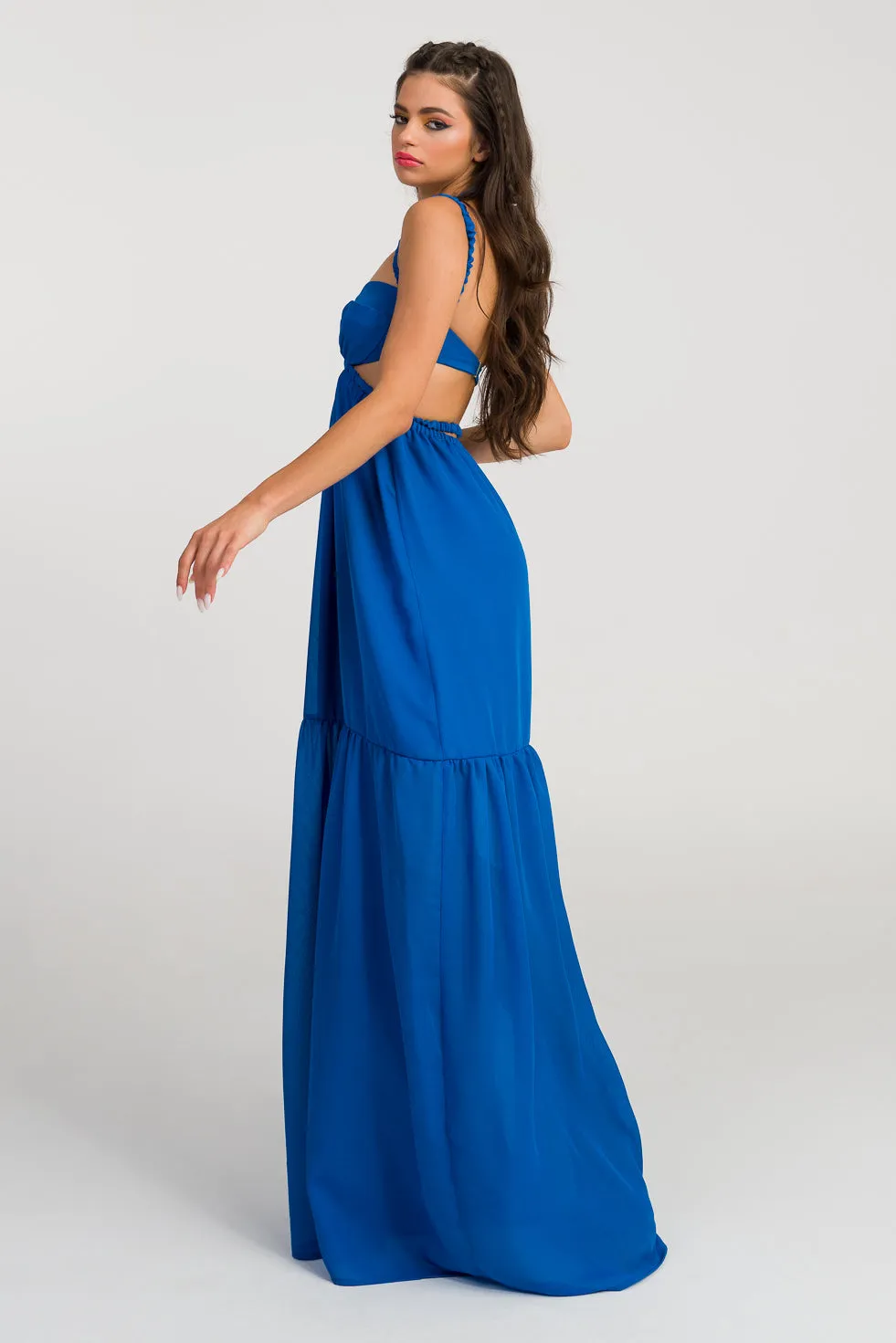 Lillian Blue Silk flared maxi dress