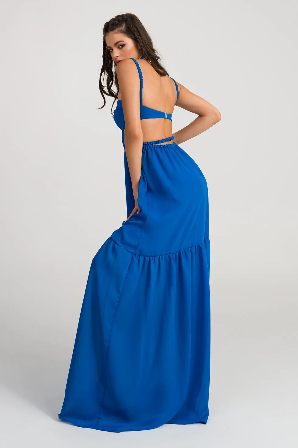 Lillian Blue Silk flared maxi dress