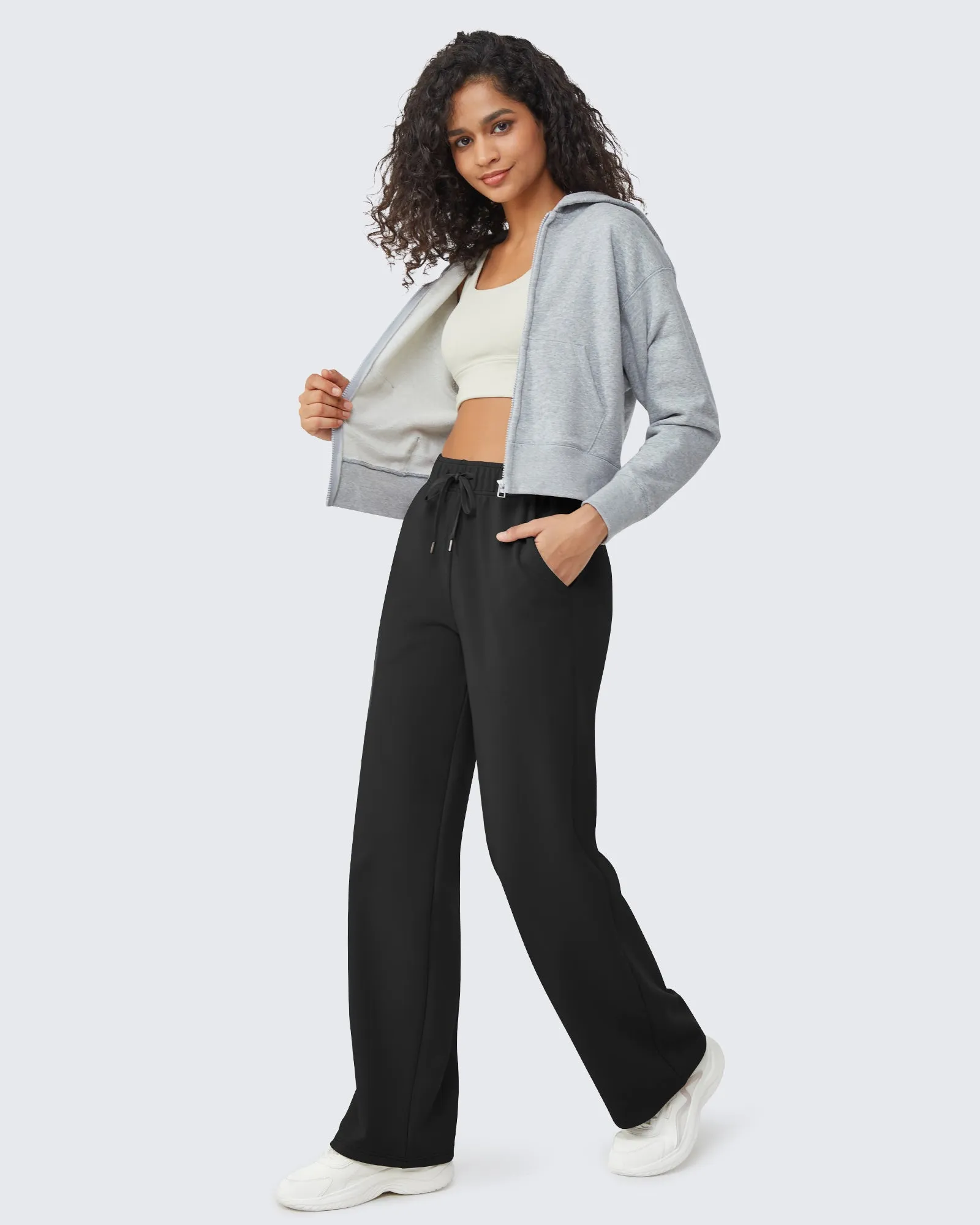 Loose Fleece Lined Mid-Waist Casual Pants