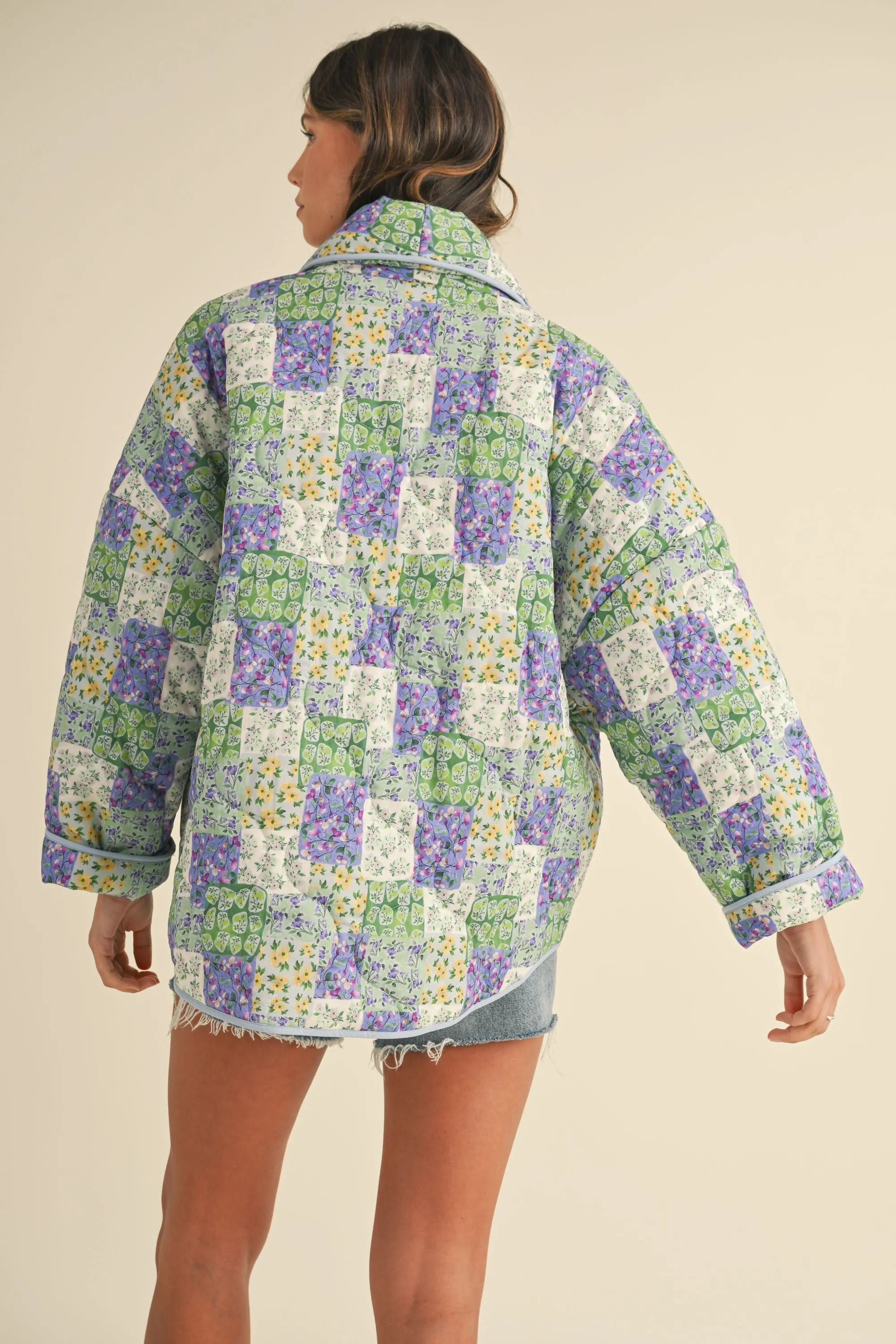 Matilda Floral Print Open Front Quilted Jacket