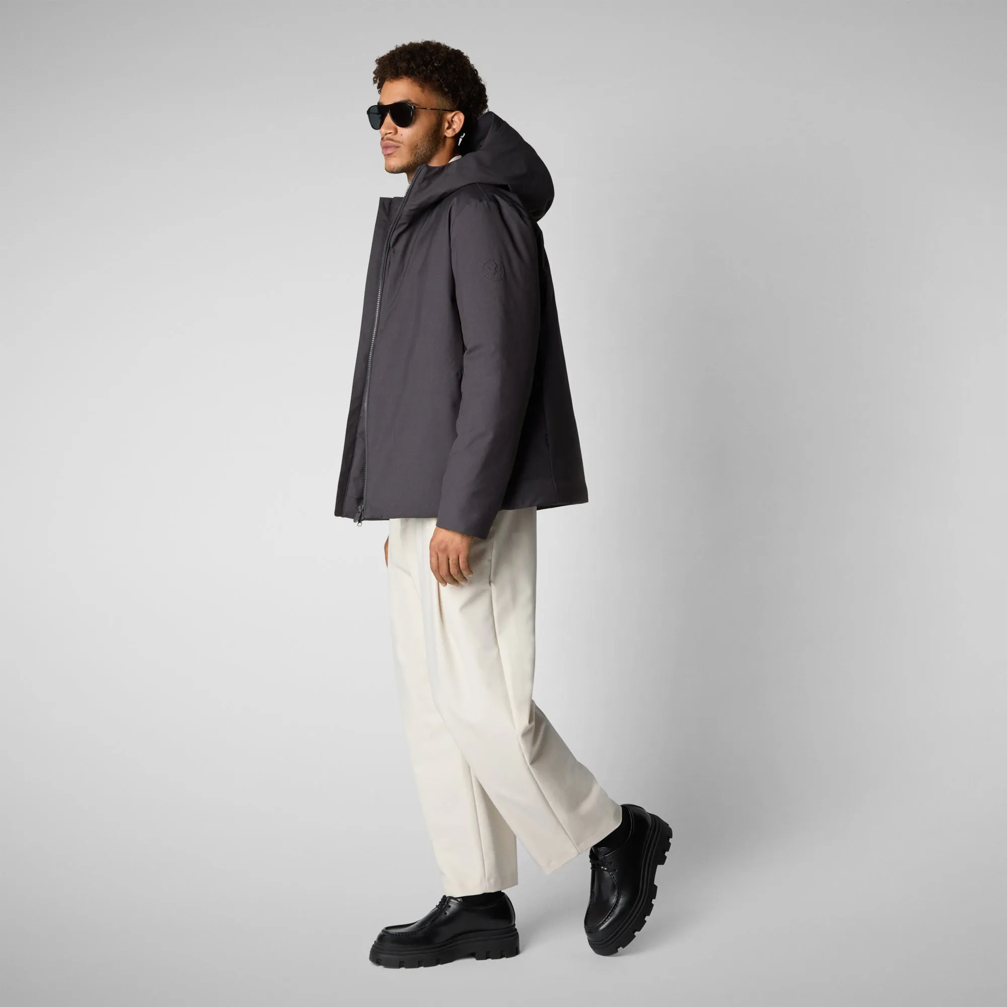 Men's animal free hooded jacket Barnaby in CHARCOAL GREY MELANGE