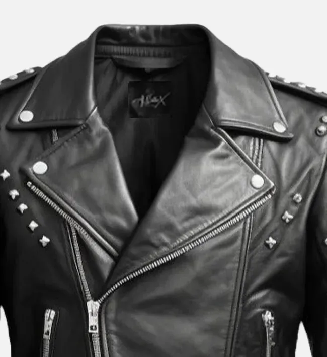 Men's Black Stud Biker Leather Jacket