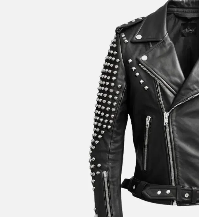 Men's Black Stud Biker Leather Jacket