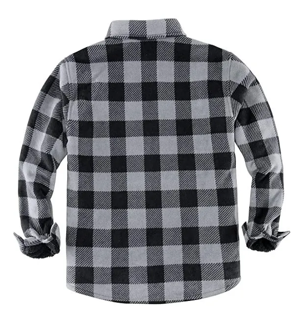 Men's Grey Plaid Warm Sherpa Lined Fleece Jacket