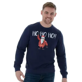 Mens Novelty Navy Santa Christmas Jumper Sweatshirt Ho Ho Ho