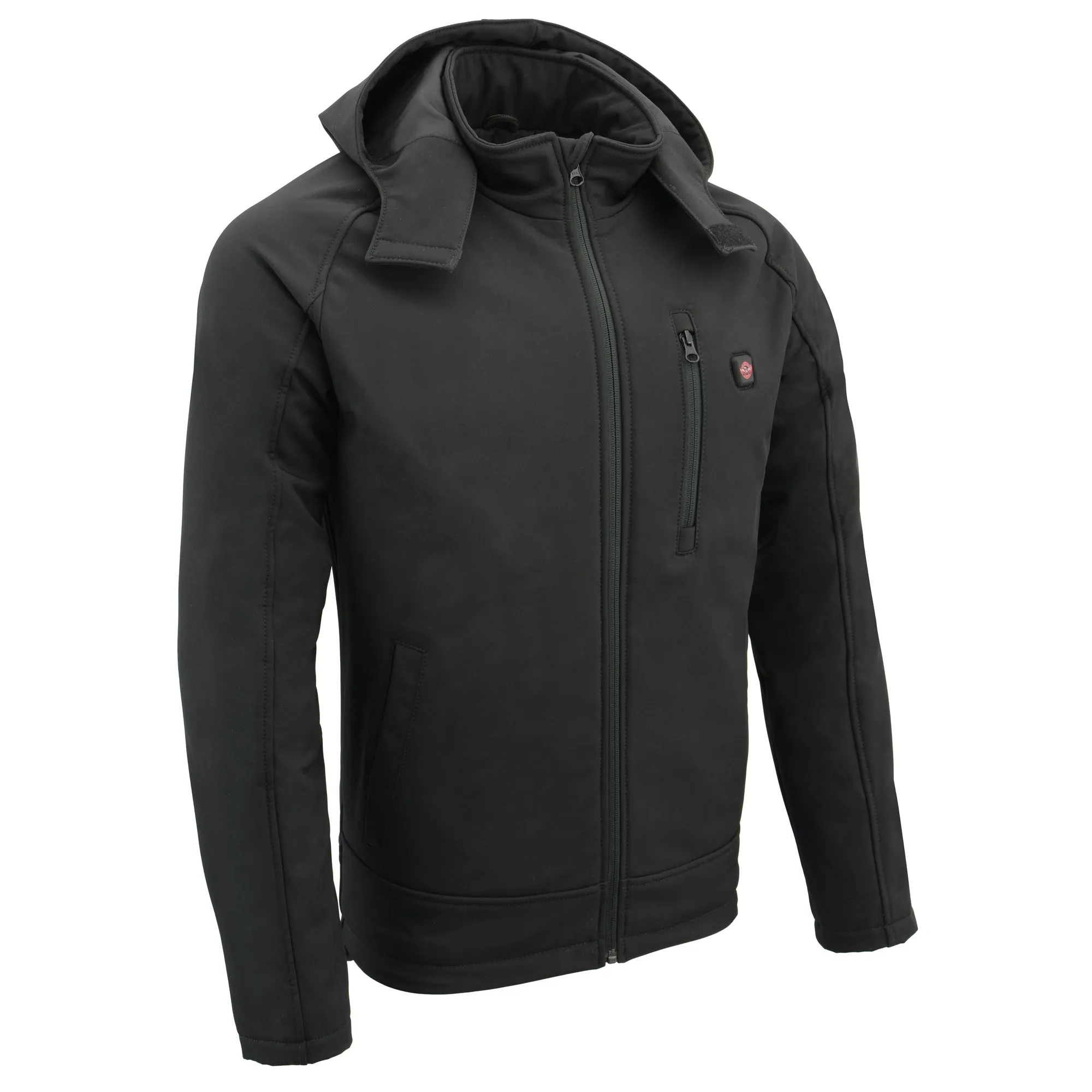 Mens Soft Shell Heated Zipper Front  Jacket w/ Detachable Hood