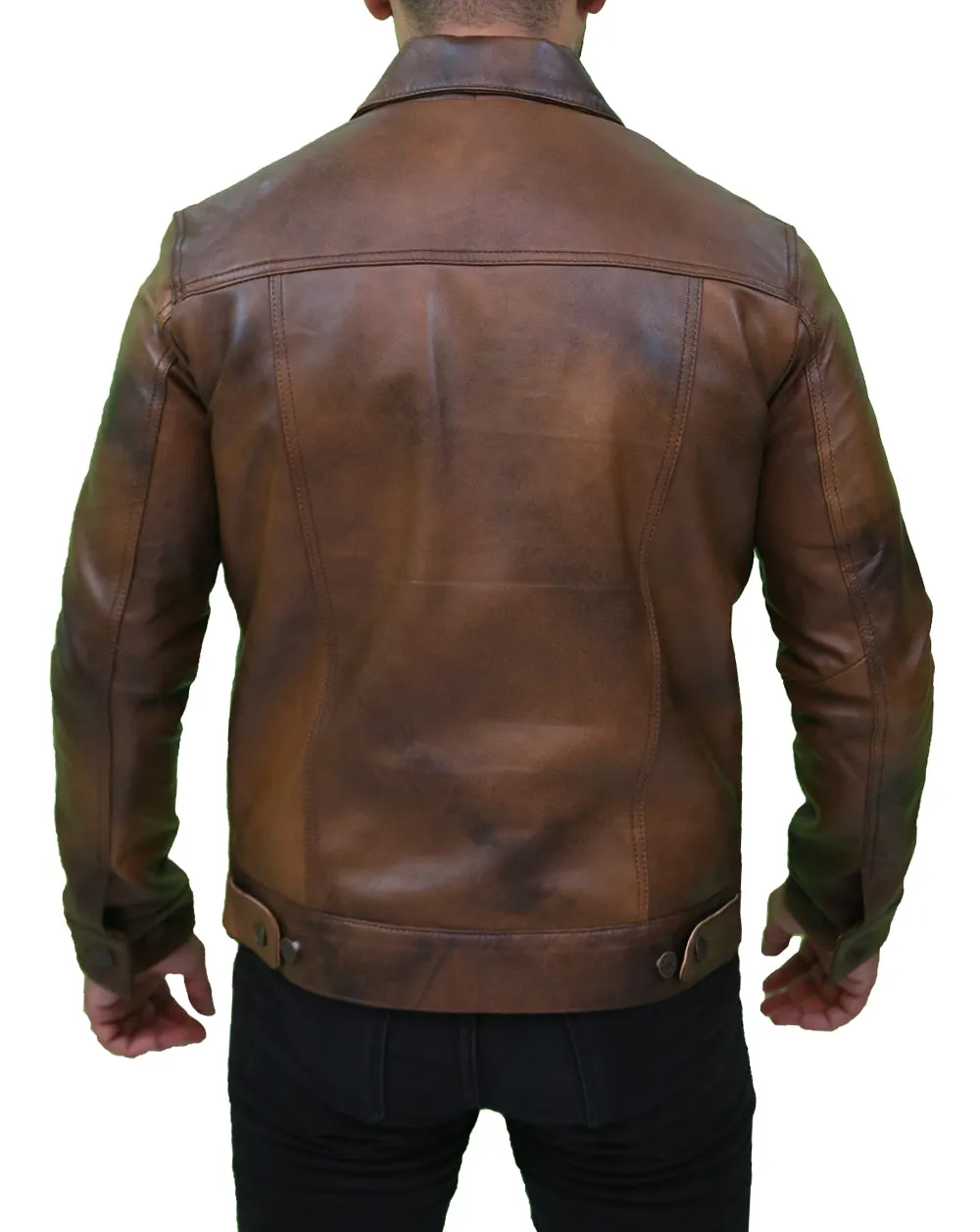 Mens Vintage Classic Leather Trucker Jacket