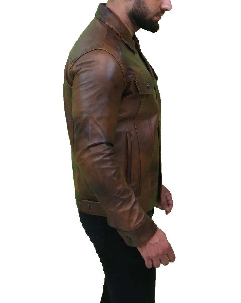 Mens Vintage Classic Leather Trucker Jacket