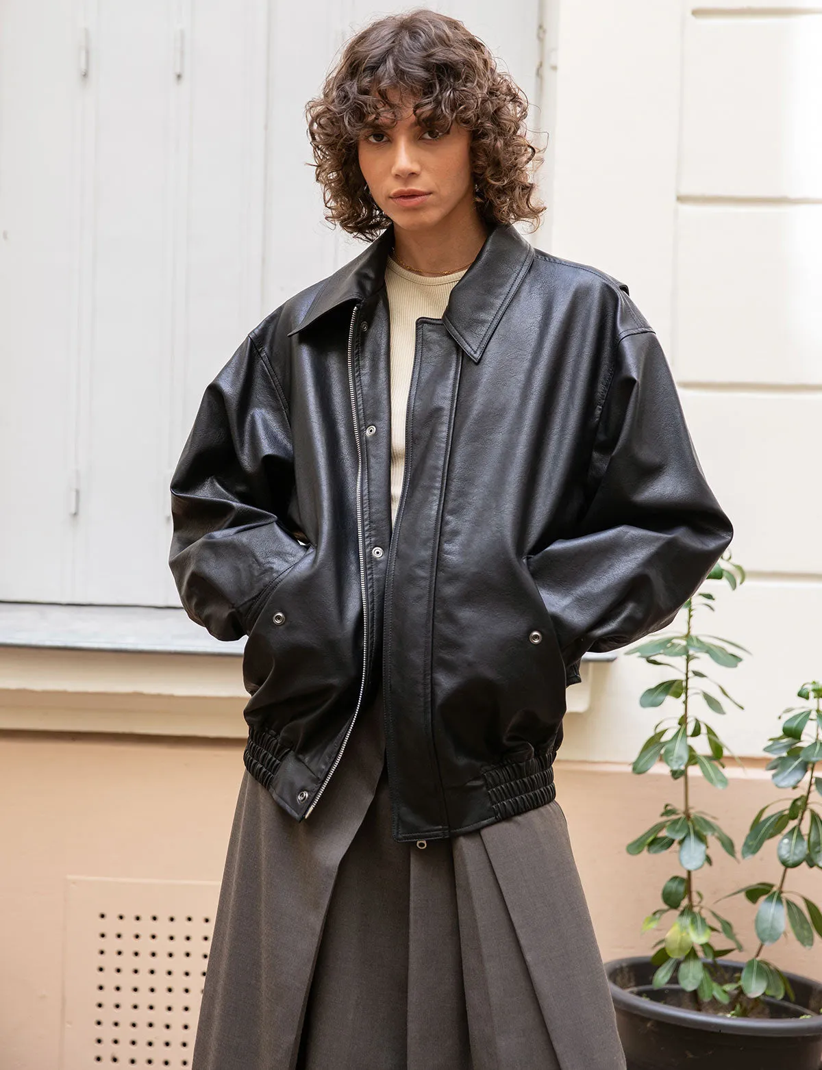 Nash Oversized Leather Bomber Jacket-BESTSELLER