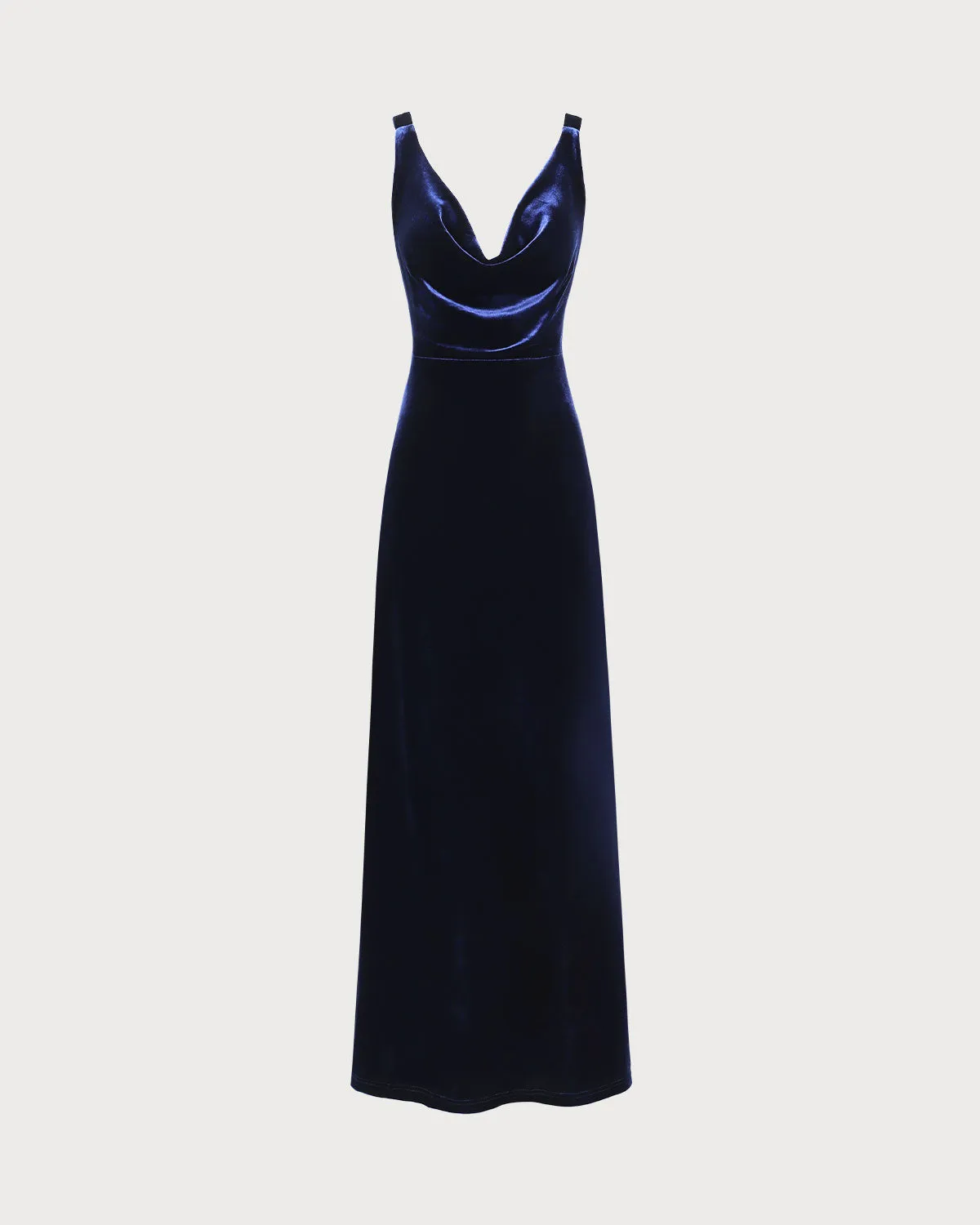 Navy Cowl Neck Velvet Maxi Dress