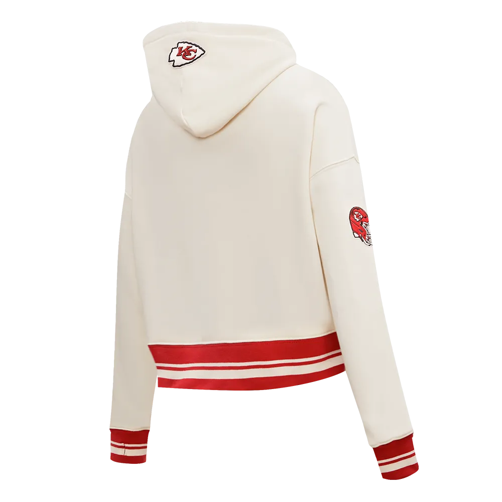 NFL KANSAS CITY CHIEFS RETRO CLASSIC WOMEN'S RIB CROPPED PO HOODIE (EGGSHELL/ RED)