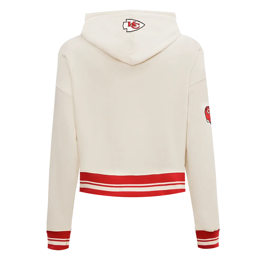 NFL KANSAS CITY CHIEFS RETRO CLASSIC WOMEN'S RIB CROPPED PO HOODIE (EGGSHELL/ RED)