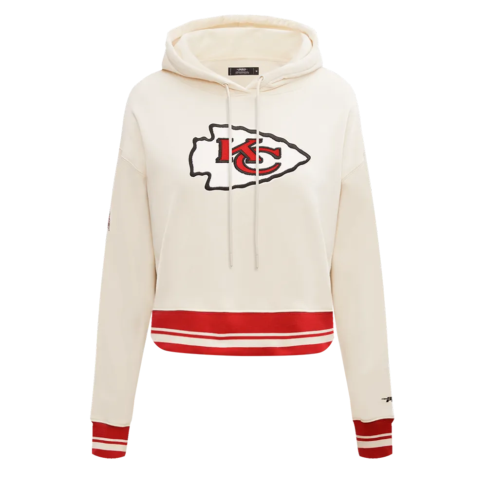 NFL KANSAS CITY CHIEFS RETRO CLASSIC WOMEN'S RIB CROPPED PO HOODIE (EGGSHELL/ RED)