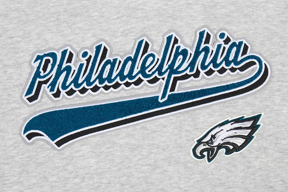 NFL PHILADELPHIA EAGLES SCRIPT TAIL WOMEN'S  RIB FLC CROPPED PO HOODIE (HEATHER GRAY/BLACK)