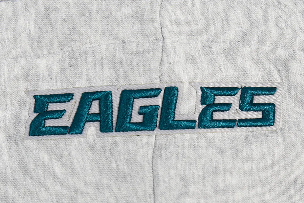 NFL PHILADELPHIA EAGLES SCRIPT TAIL WOMEN'S  RIB FLC CROPPED PO HOODIE (HEATHER GRAY/BLACK)