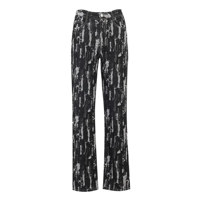 'Night Fire' Black Grunge High Waist Pants