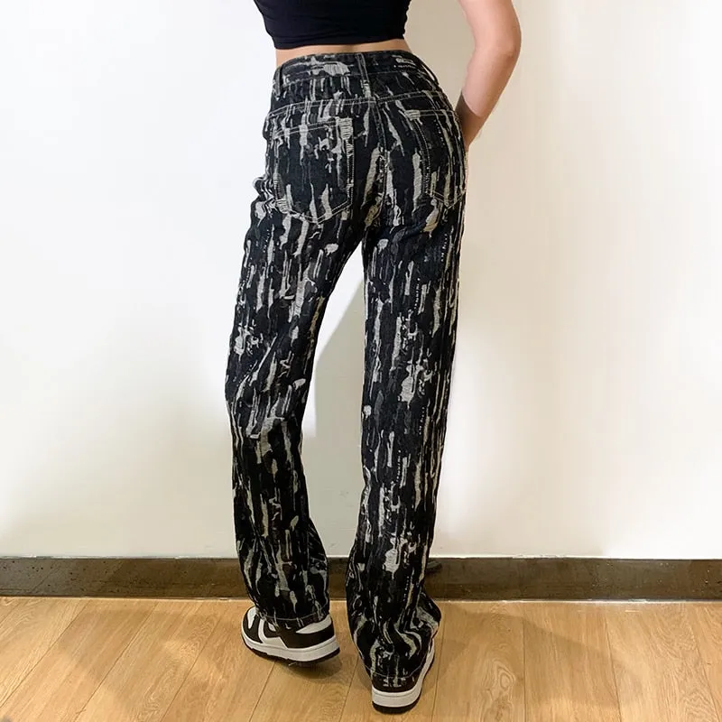 'Night Fire' Black Grunge High Waist Pants