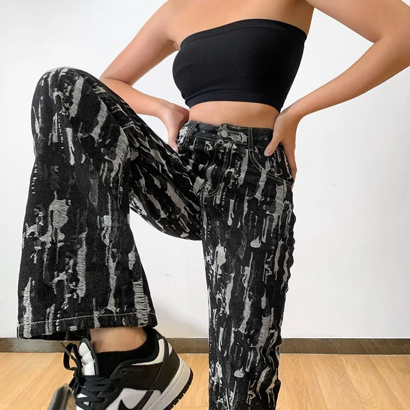 'Night Fire' Black Grunge High Waist Pants