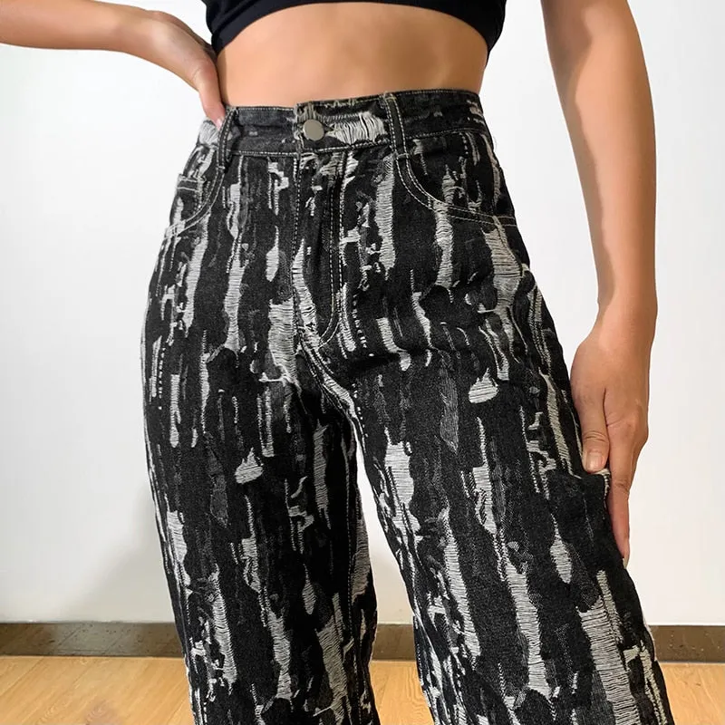 'Night Fire' Black Grunge High Waist Pants