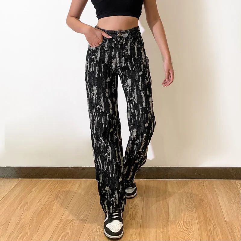 'Night Fire' Black Grunge High Waist Pants