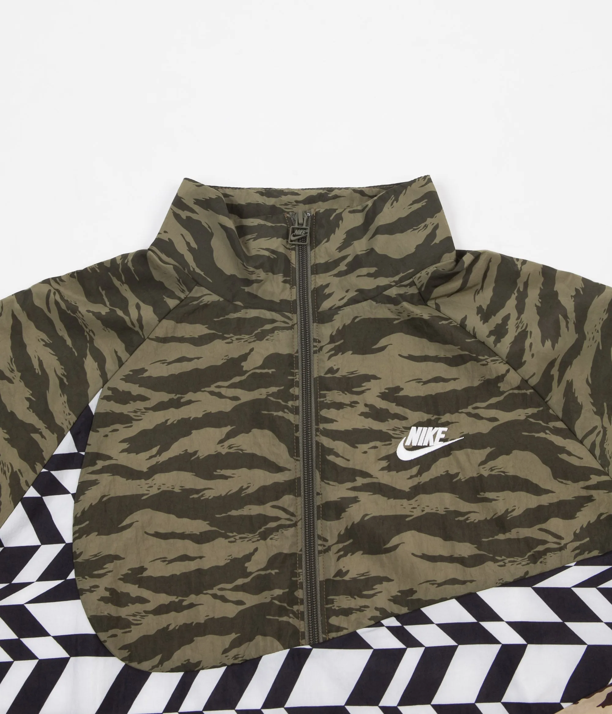 Nike AOP VW Swoosh Woven Half Zip Jacket - Medium Olive / White / White