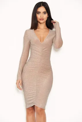 Nude Ruched Front Bodycon Dress