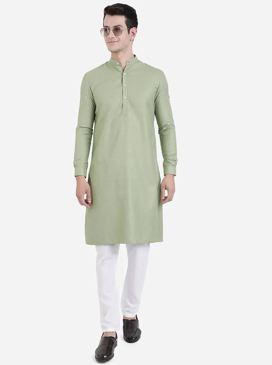 Olive Green Solid Regular Fit Modi Kurta | JadeBlue