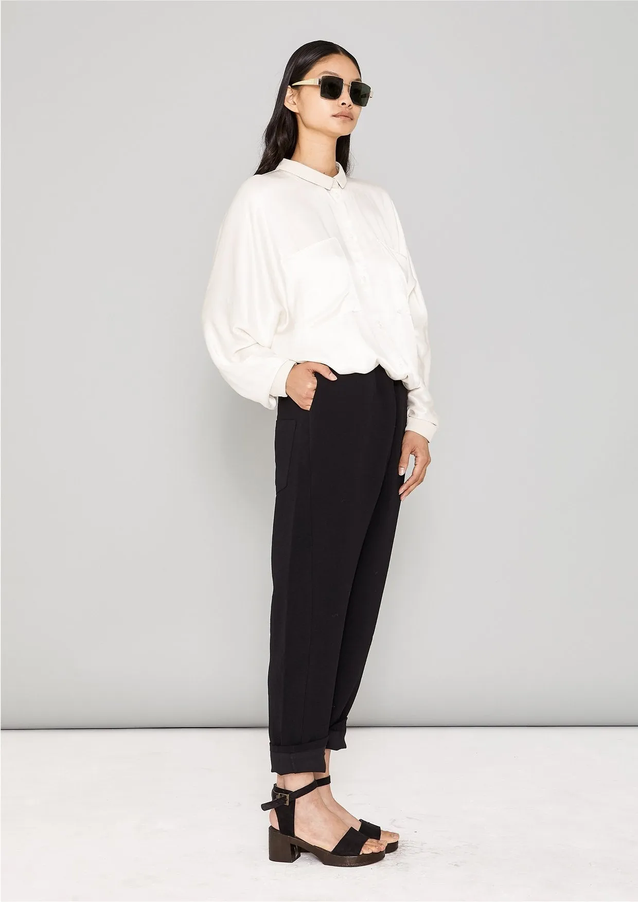 PANTS STRETCH HIGH WAIST - black plain by BERENIK