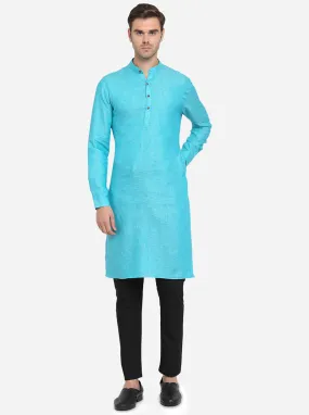 Peacock Blue Self Design Regular Fit Modi Kurta | JadeBlue