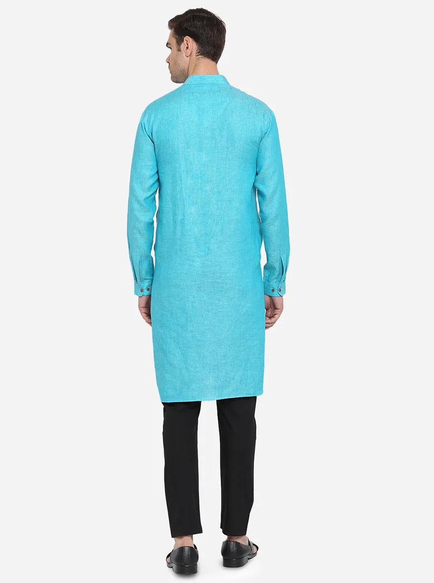 Peacock Blue Self Design Regular Fit Modi Kurta | JadeBlue