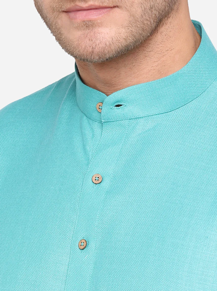 Peacock Green Solid Regular Fit Modi Kurta | JadeBlue