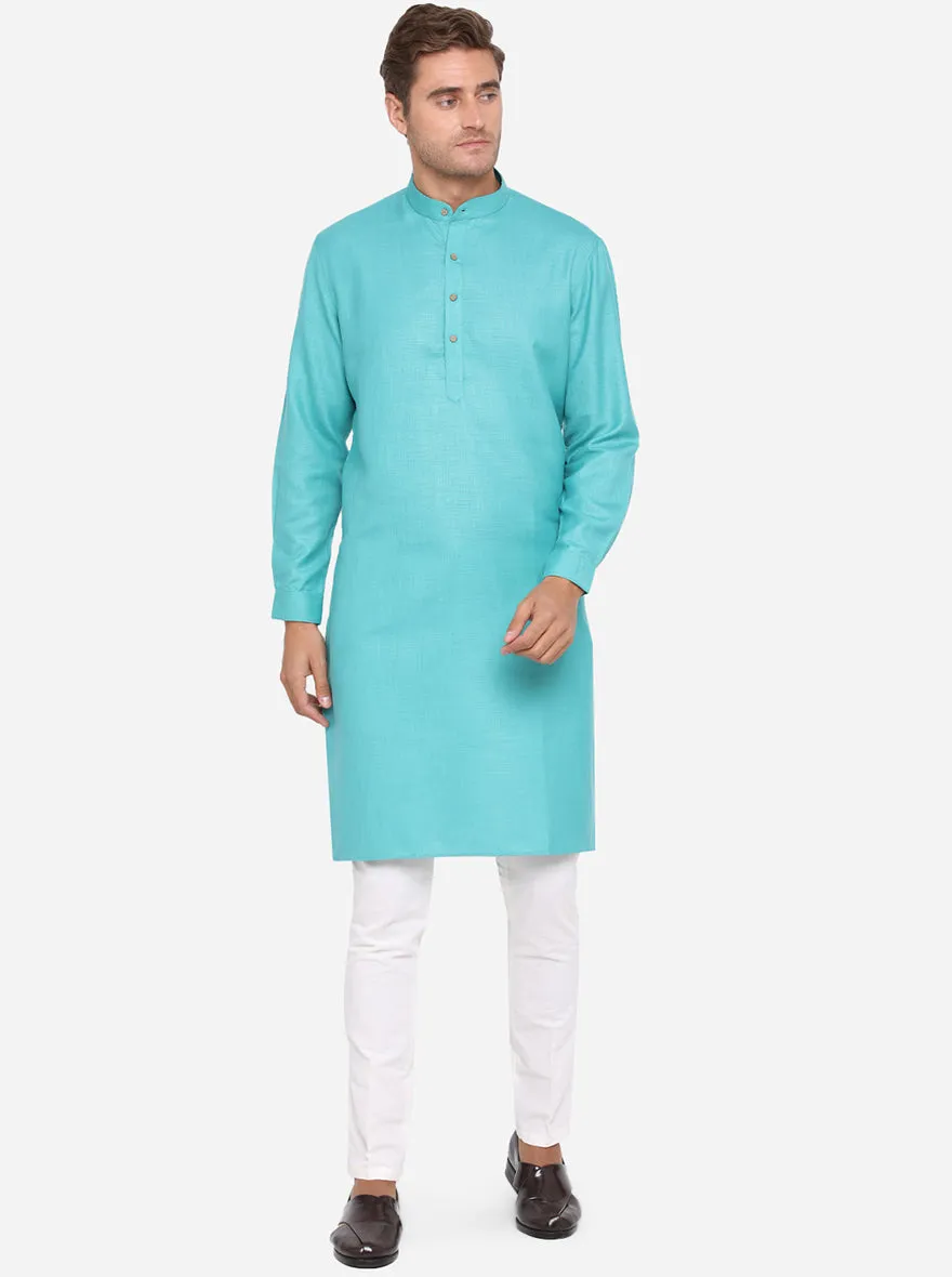 Peacock Green Solid Regular Fit Modi Kurta | JadeBlue